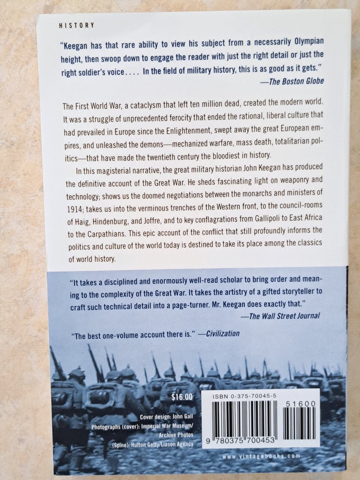 The First World War by John Keegan [Paperback] Brand New 1st Vintage Books Ed.