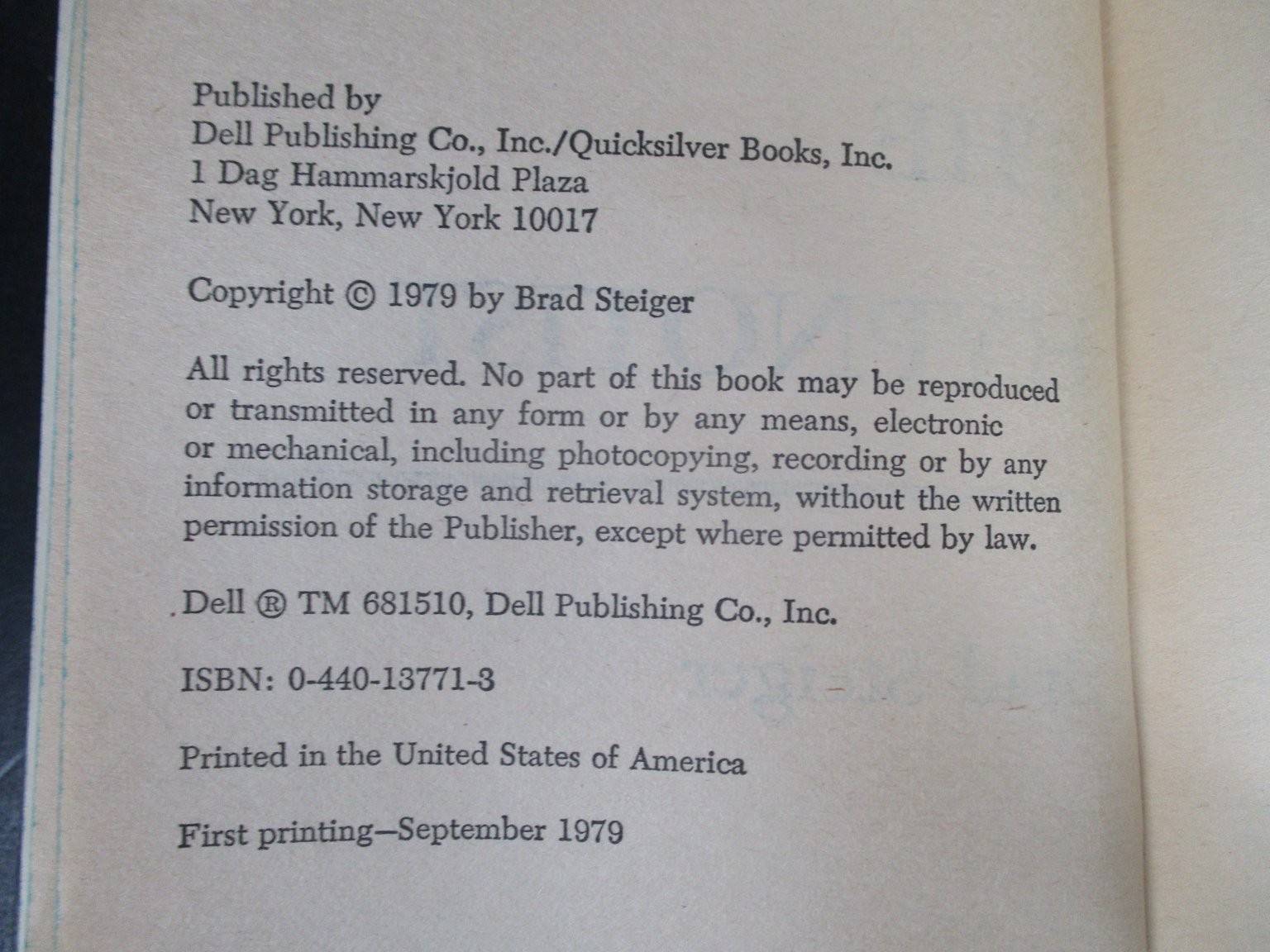 The Hypnotist Brad Steiger 1979 First Printing Reincarnation Horror Dell PB