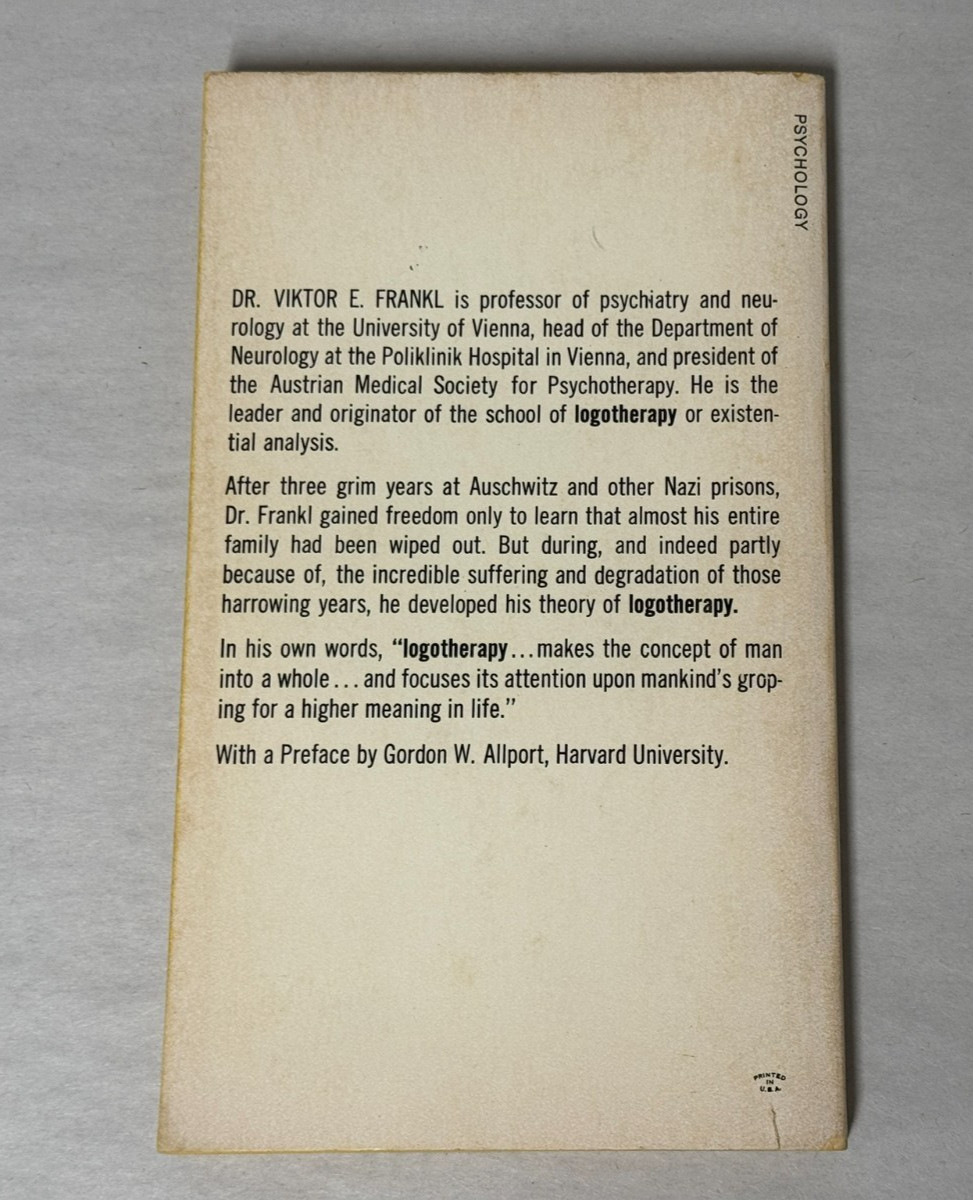 Man’s Search For Meaning; An Introduction To Logotherapy By Viktor Frankl 1971
