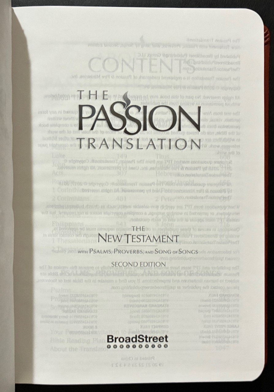 The Passion Translation New Testament with Psalms Faux Leather Brown LikeNEW