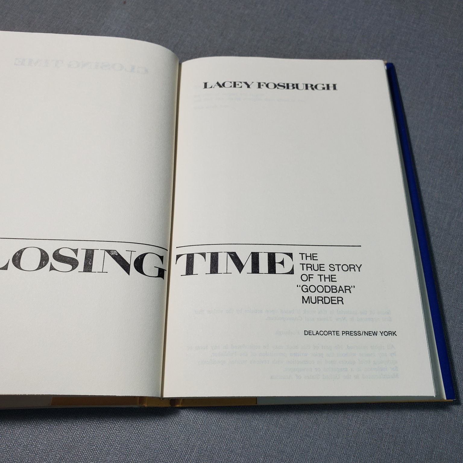 Closing Time Lacey Fosburgh 1977 Book Club Edition True Crime Delacorte Press