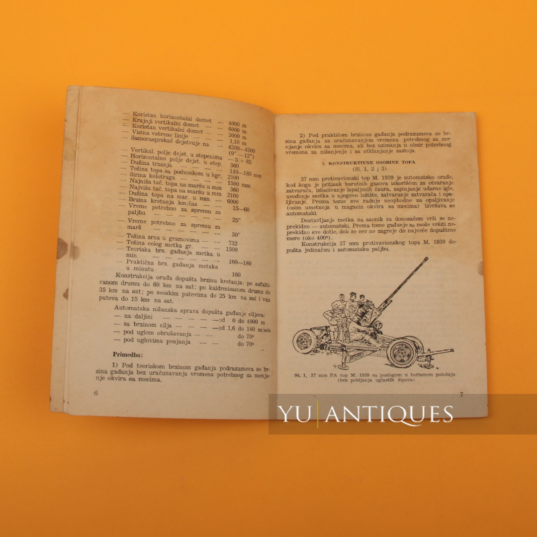 FNRY Federal People Republic Of Yugoslavia Book Rule 37mm Anti Aircraft Gun 1939