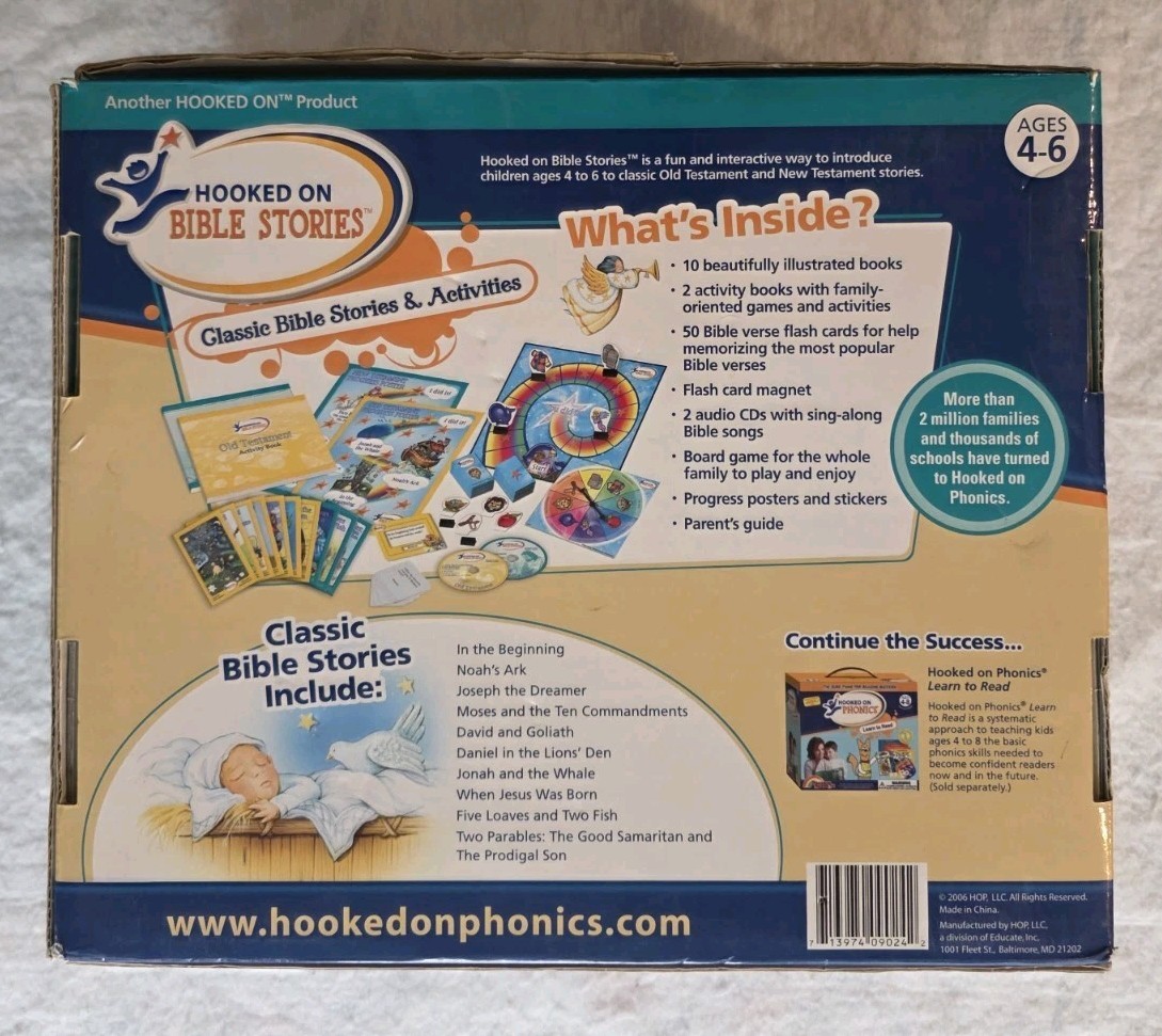 Hooked on Bible Stories:Classic Bible Stories & Activities:Ages 4-6 New Open Box