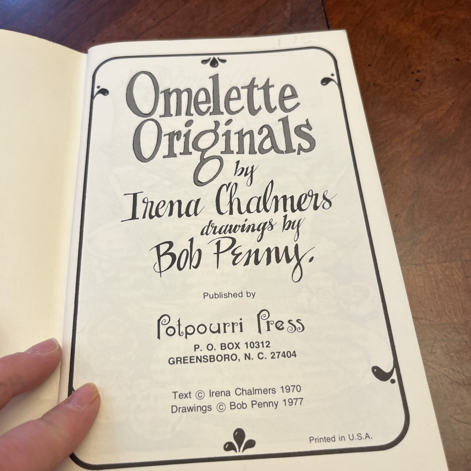 Omelette Originals Cookbook Irena Chalmers Bob Penny VTG PB 1977 Potpourri Press