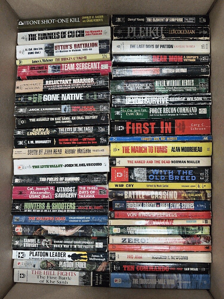 Lot of 46 vintage pb WWII Vietnam War Military Norman Mailer; E B Sledge; Alan..