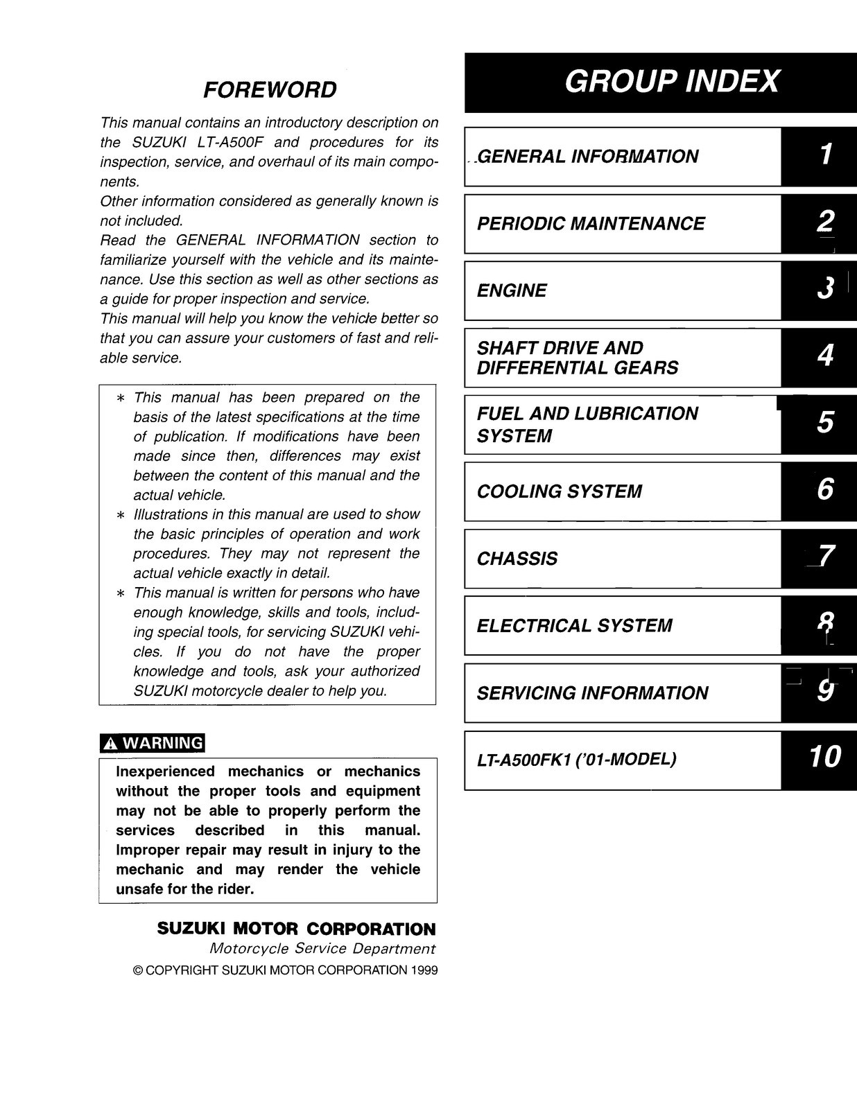 SUZUKI Vinson LT-A500F ATV Service Manual – STEEL LOOP FIXED – PROTECTIVE COVERS
