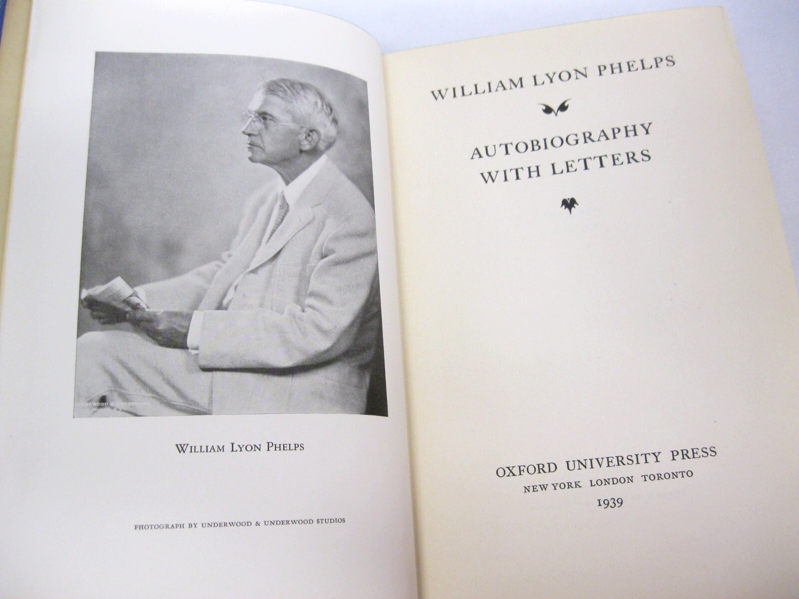 Autobiography with Letters SIGNED by William Lyon Phelps 1939 First Edition OUP