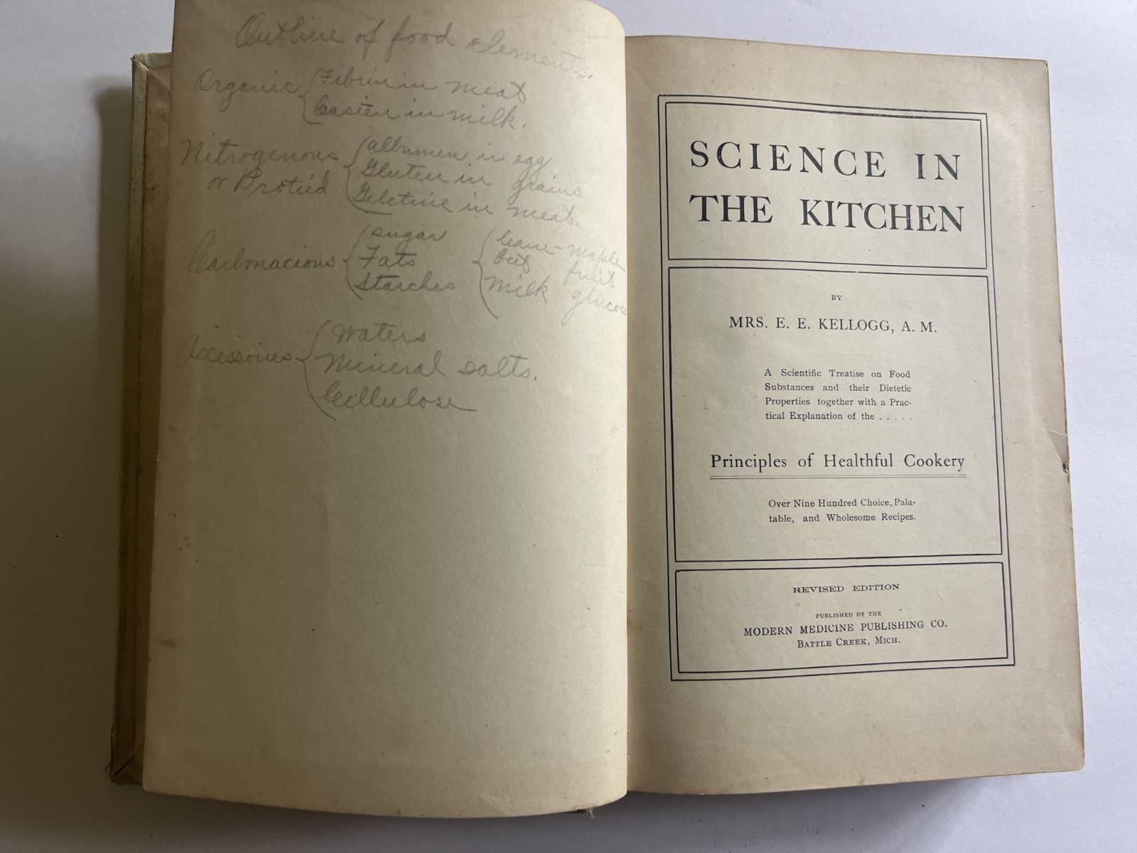 MRS E.E. KELLOGG Science in the Kitchen HB Health Publishing 1892 cookbook
