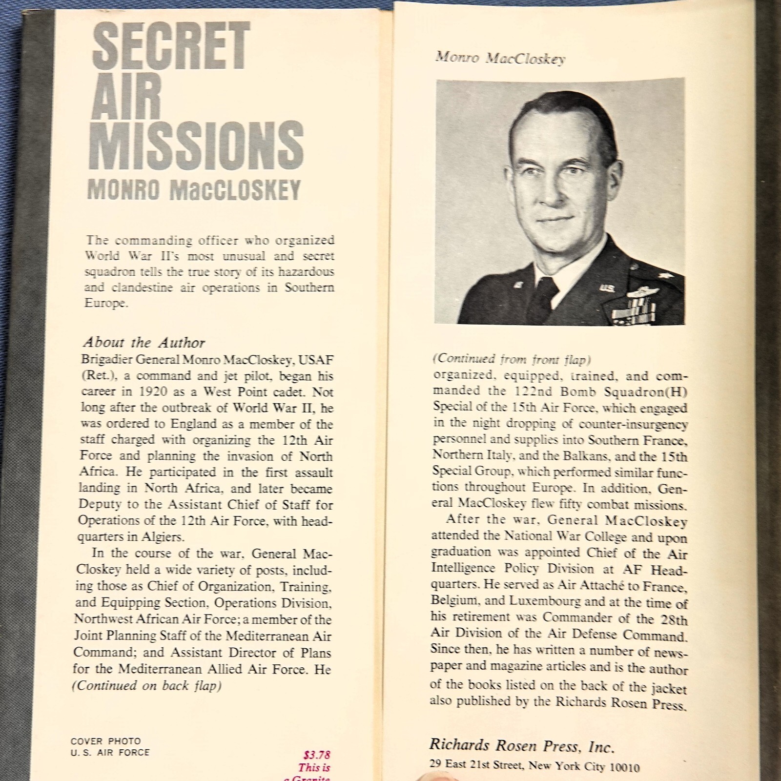 SECRET AIR MISSIONS BY MONRO MacCLOSKY 1966 HC/DJ