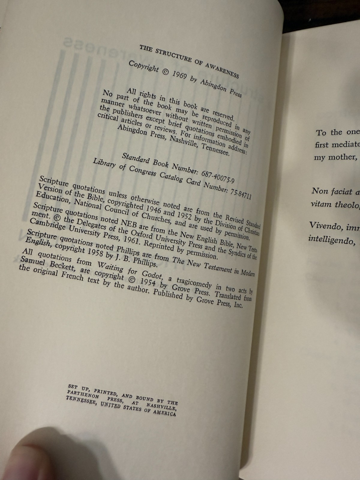 The Structure of Awareness By Thomas C. Oden 1969 Hardcover Dust Jacket