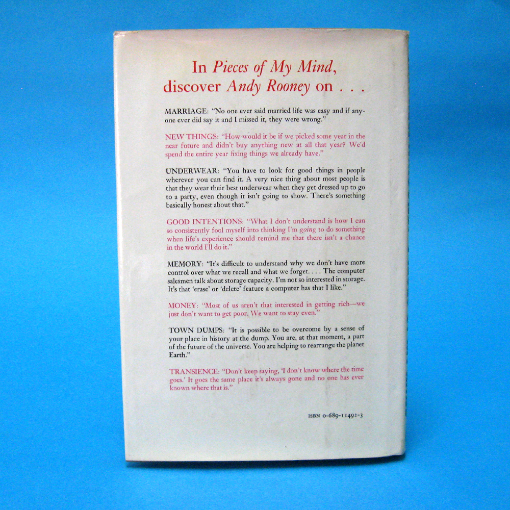 Pieces of My Mind by Andrew A Rooney 1984 Hard Cover & Dust Jacket 255 Pages