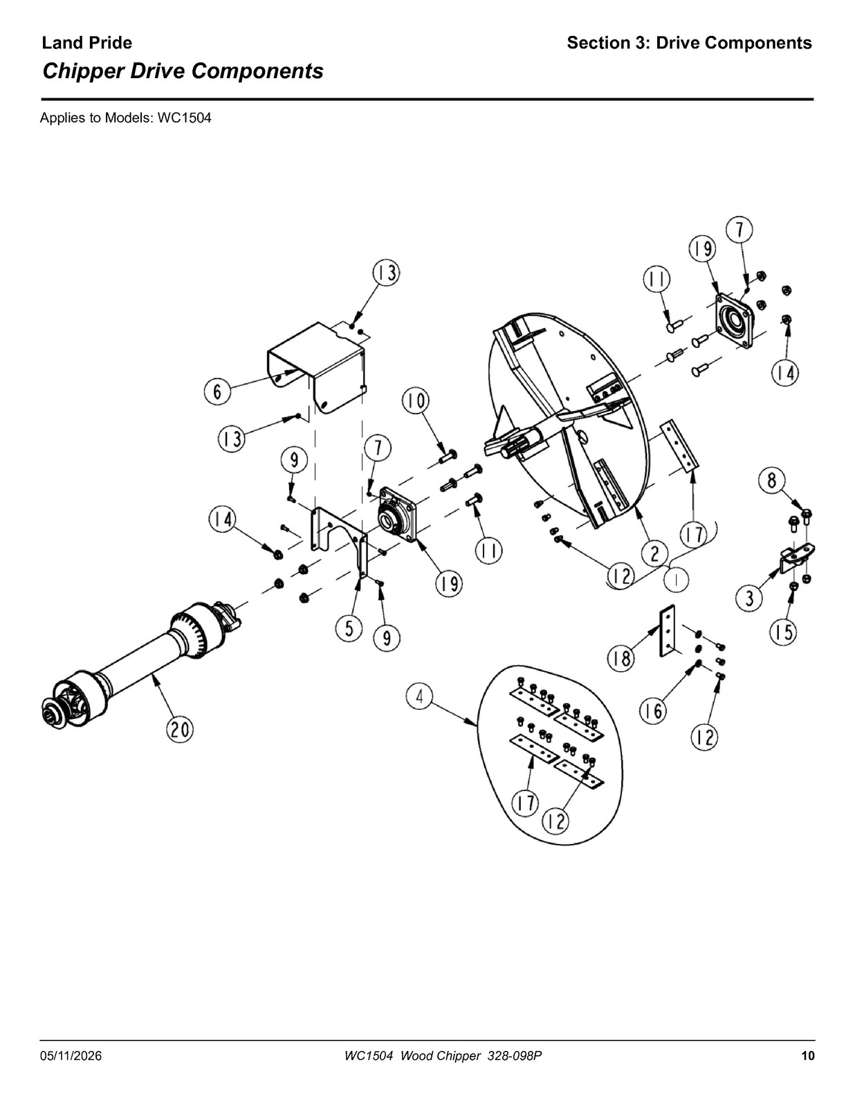 LAND PRIDE WC1504 Wood Chippers Parts Manual 2026 – WIRE BOUND – TOUGH COVERS