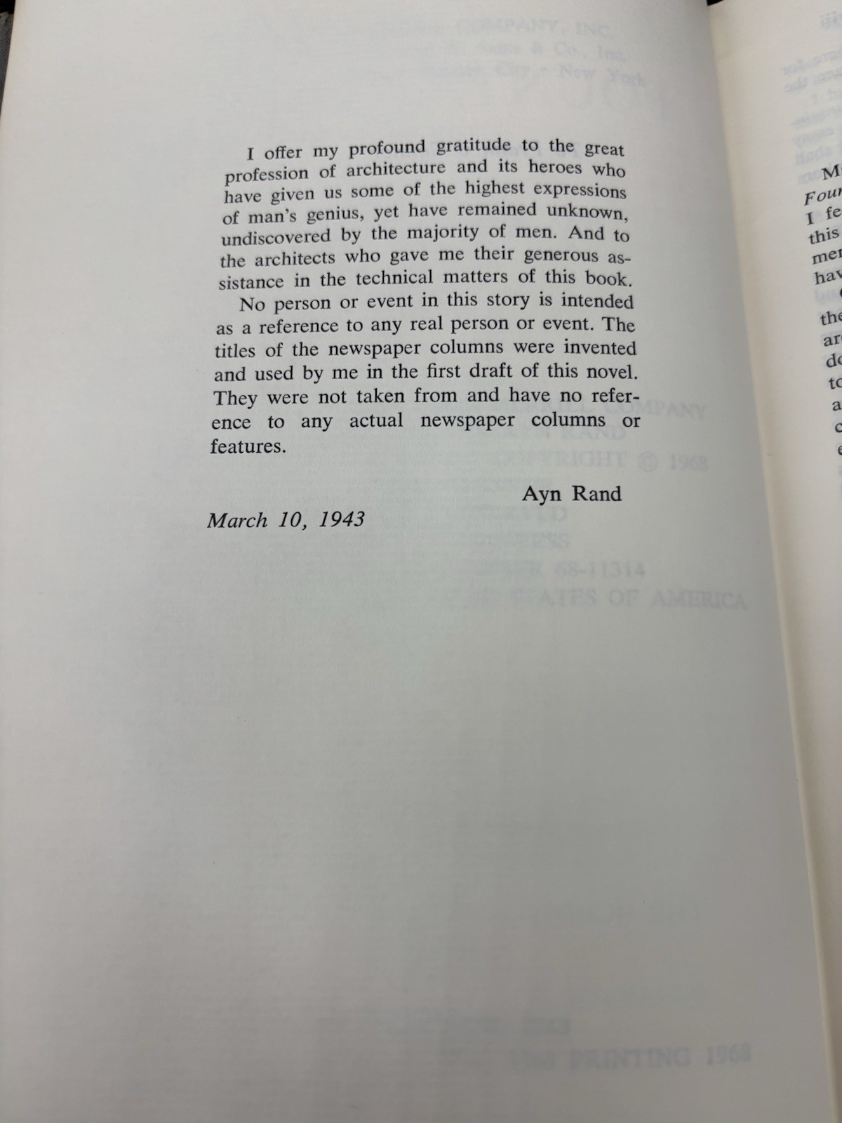 The Fountainhead by Ayn Rand 25th Anniversary Edition 1968 HC ~Intro By Ayn Rand
