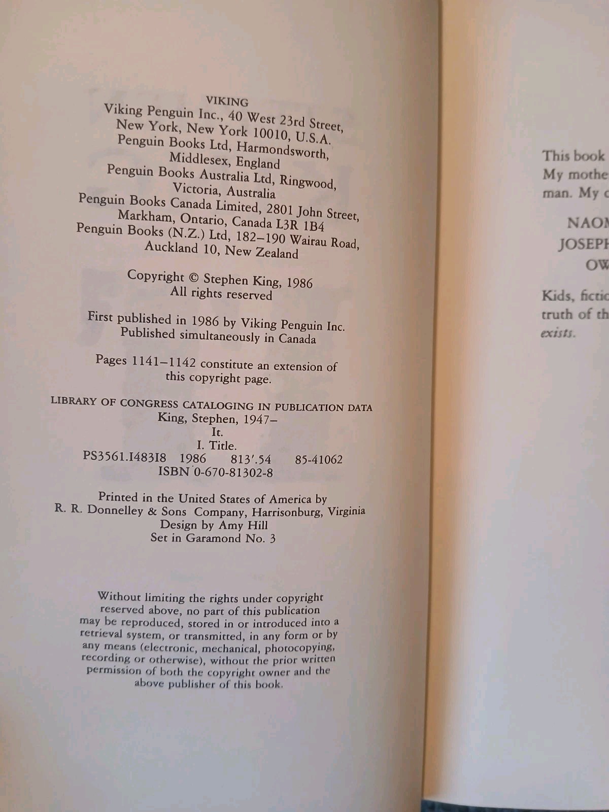 Stephen King IT 1986 Hardcover Dust Jacket 1st Edition & 1st Printing VGC
