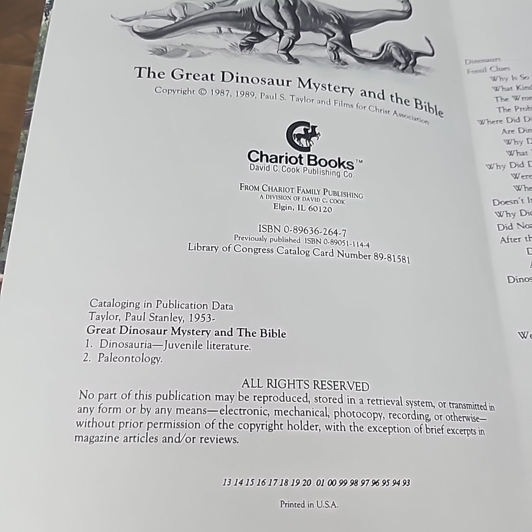 The Great Dinosaur Mystery and the Bible Hardcover Paul S Taylor 1989 Vintage