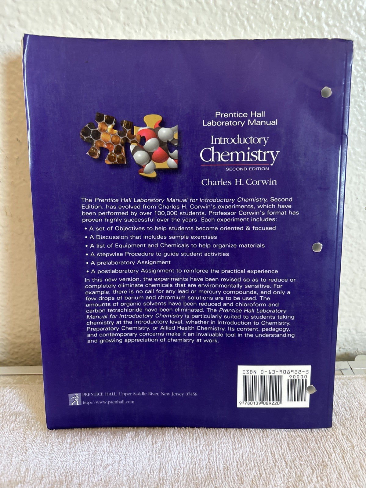 PRENTICE HALL LABORATORY MANUAL, INTRODUCTORY CHEMISTRY By Charles H. Corwin 2da