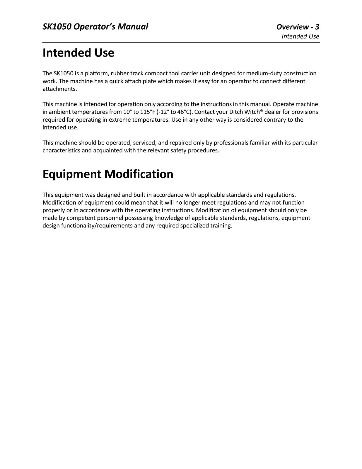 DITCH WITCH SK1050 Mini Skid Steer Operators Manual CLOSURE – TOUGH FRONT & BACK