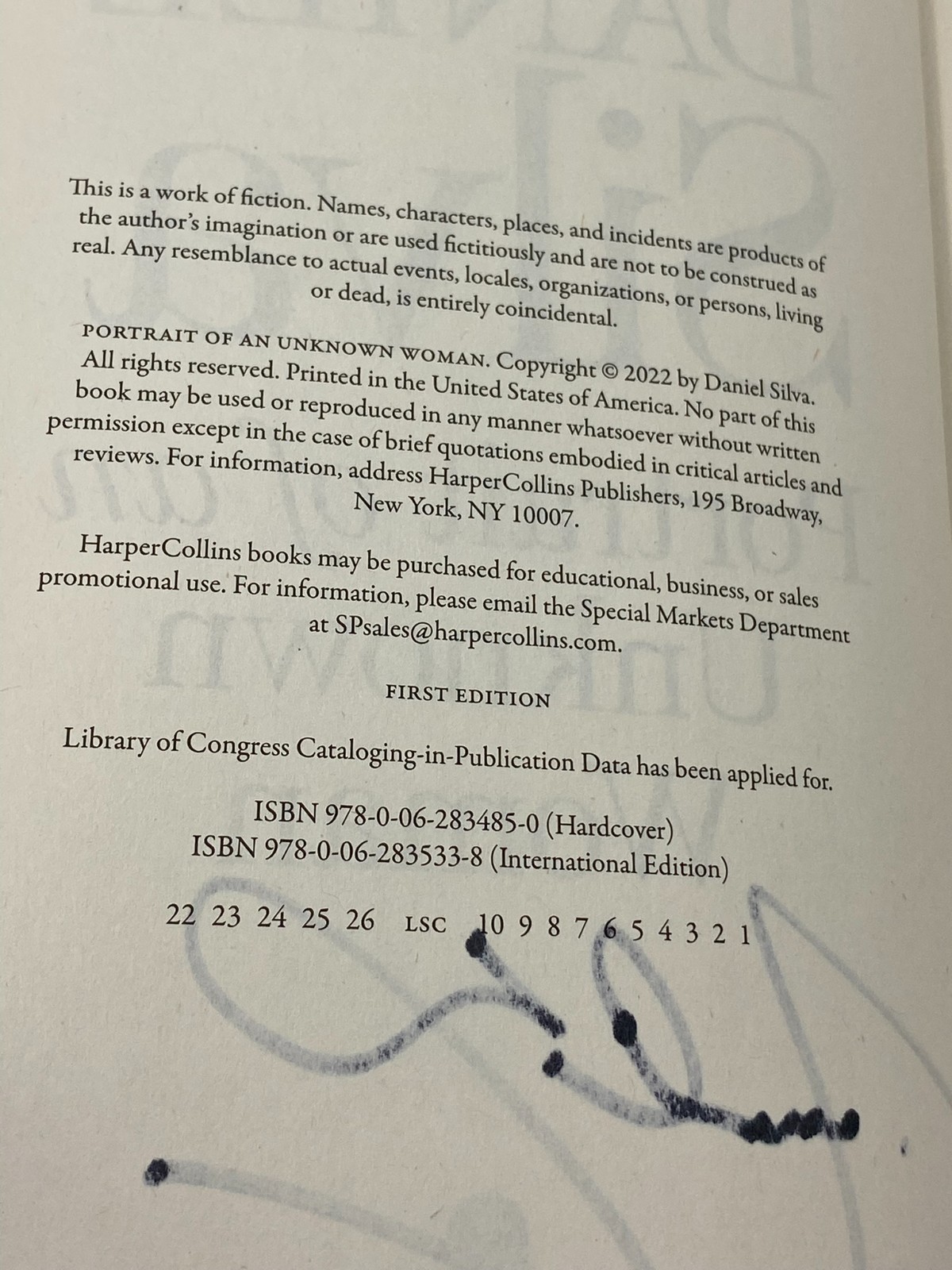 Portrait of an Unknown Woman : A Novel by Daniel Silva (2022, Hardcover) SIGNED