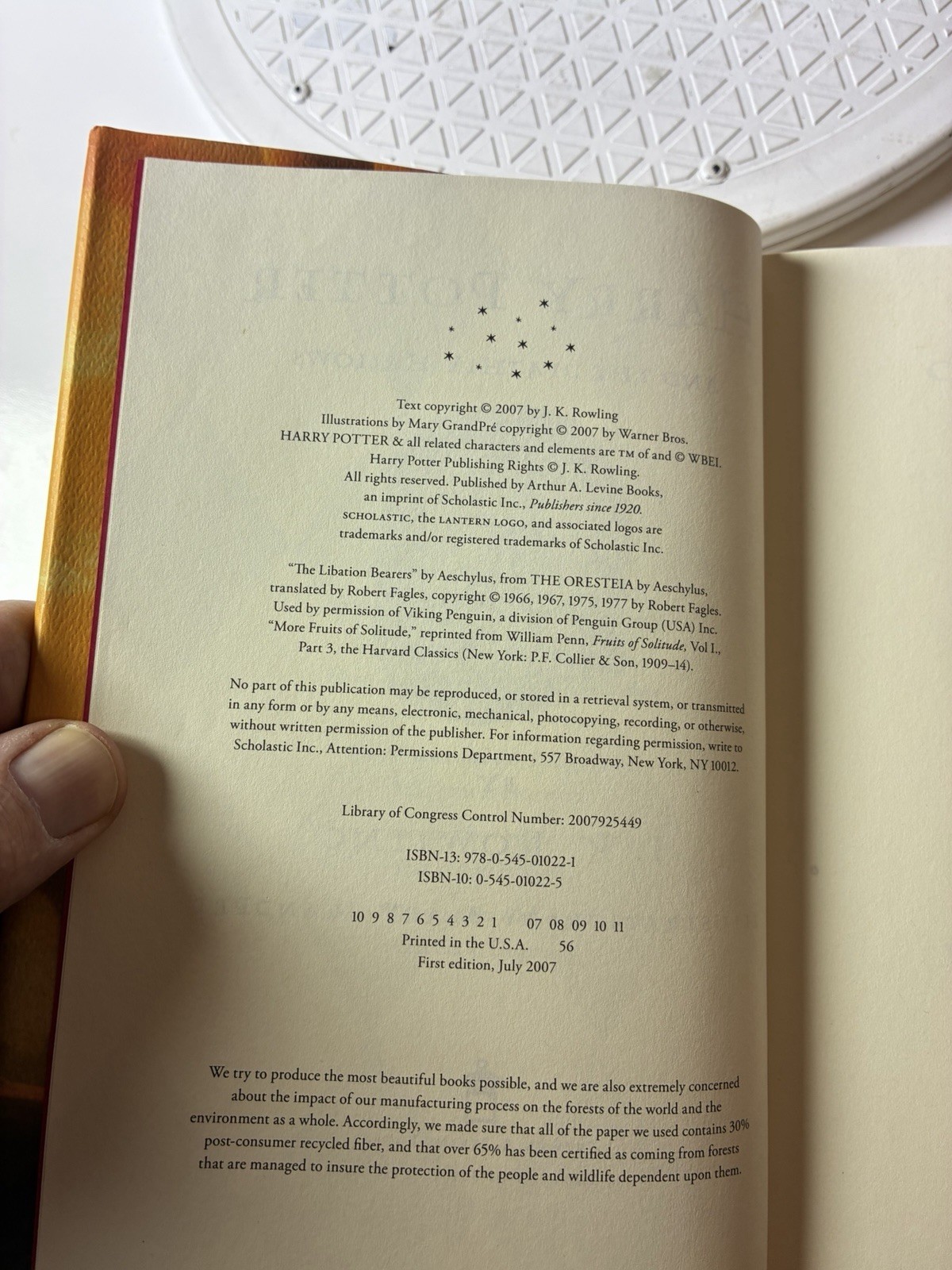 Harry Potter Book 7 VERY RARE Hardcover 1st Ed. 759 Pages Error EX/NM (23D)