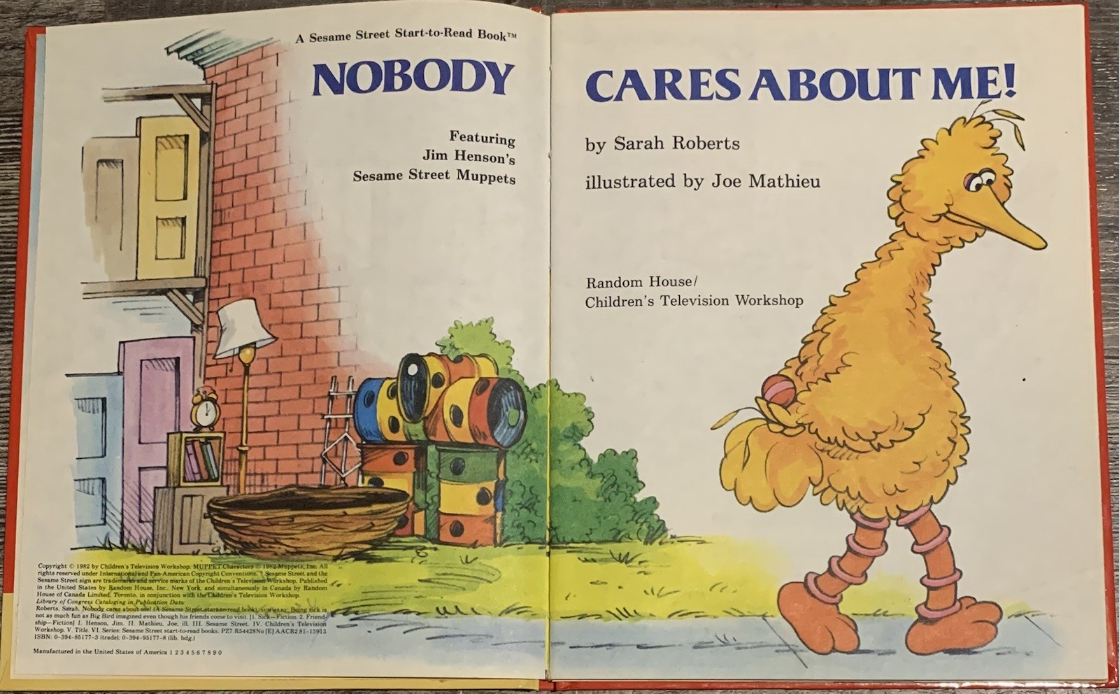 CTW Sesame Street 1st Vtg HC Ed. Nobody Cares About Me! Sarah Roberts 1982 GOOD!