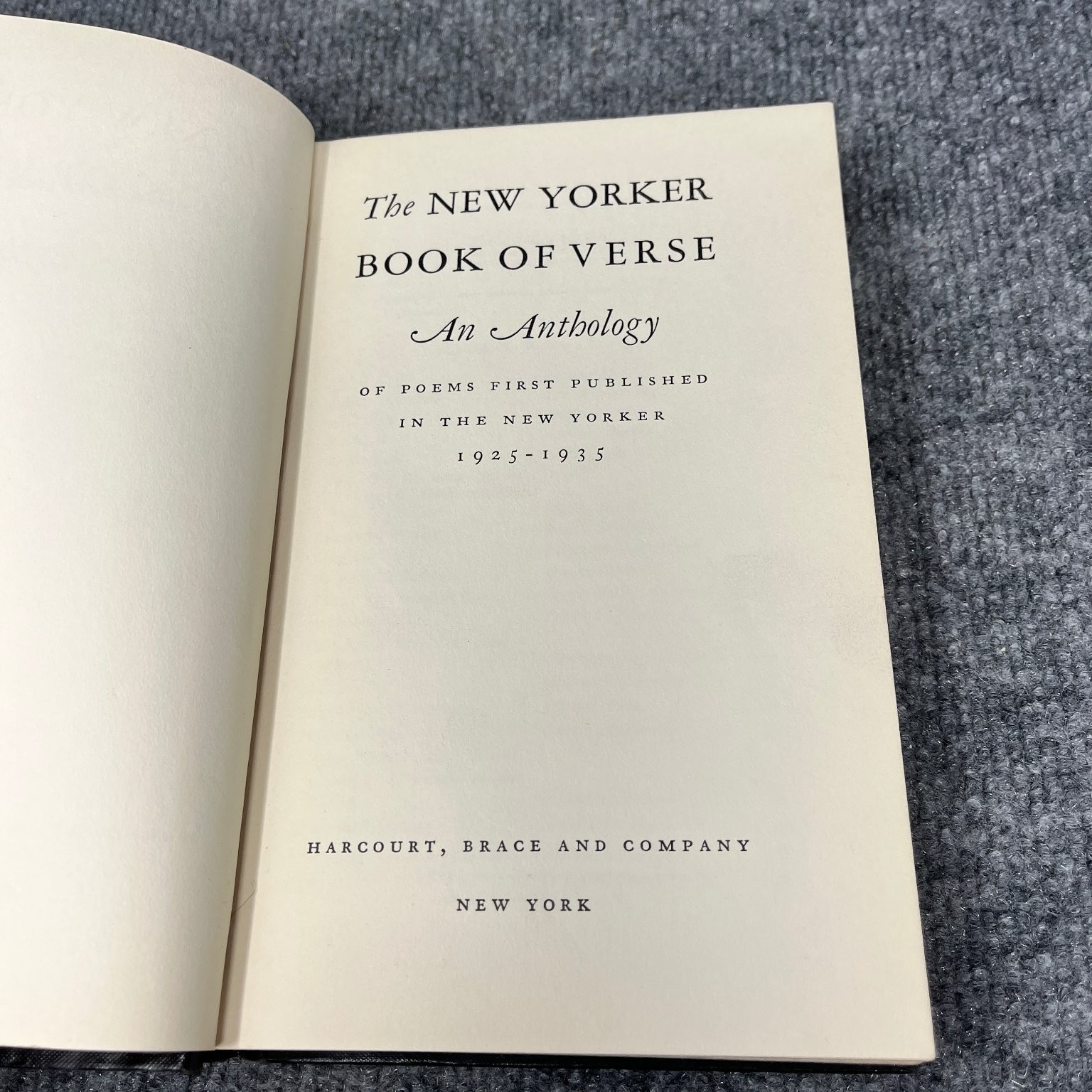 New Yorker Book of Verse Anthology 1935 Second Printing Poetry Harcourt Brace