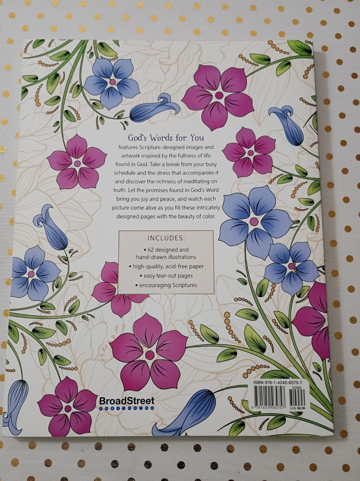 BroadStreet God’s Words for You Coloring Book 62 Illustrated Tear-Out Pages