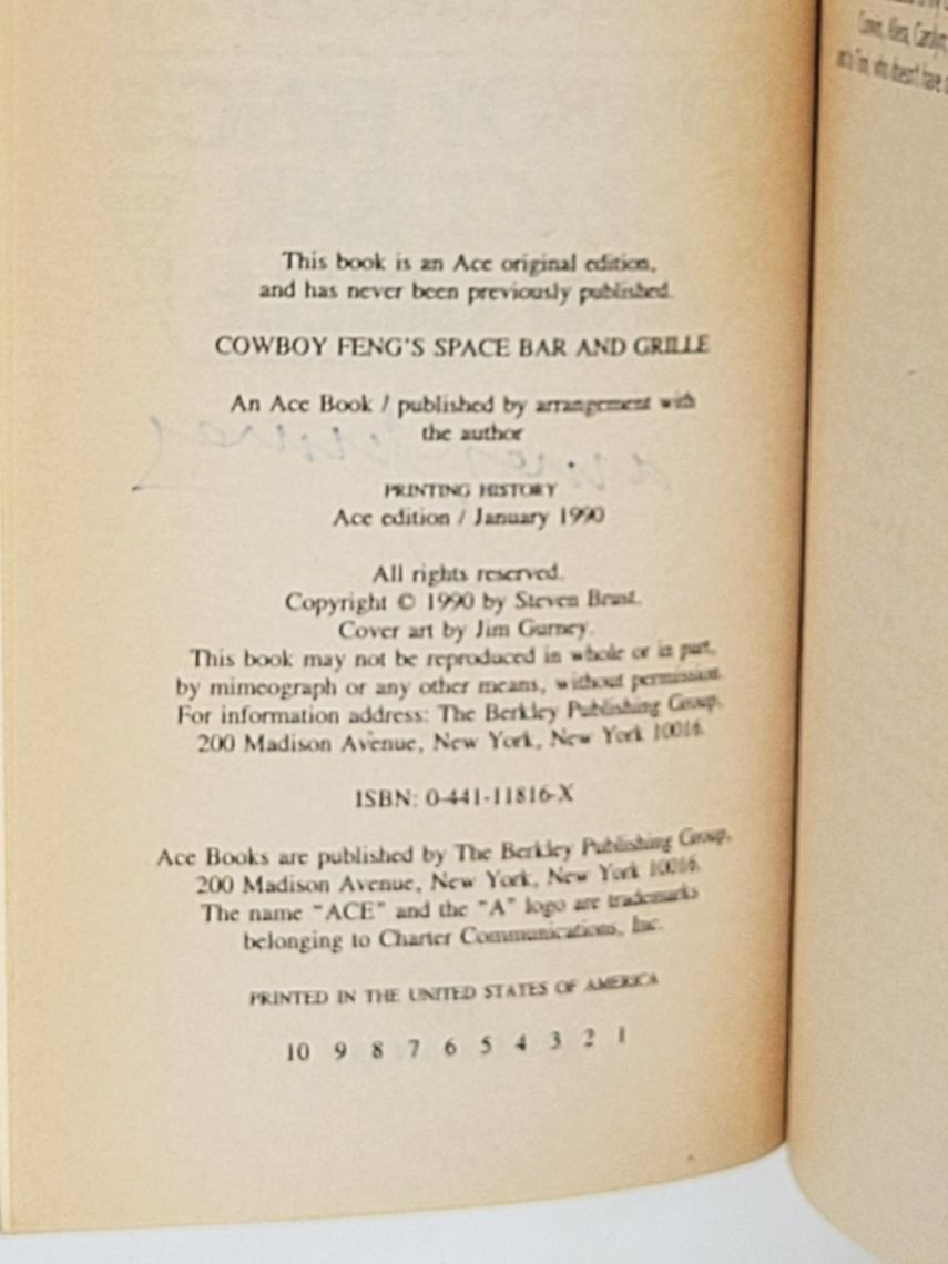STEVEN BRUST (JAMES GURNEY SIGNED) 1ST – Cowboy Feng’s Space Bar and Grille 1990