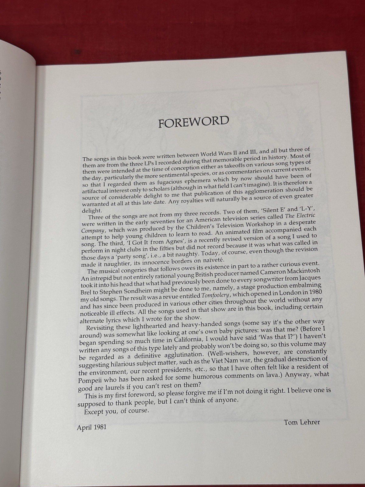 Too Many Songs by Tom Lehrer Sheet Music Song Book Funny 1981 Vintage 159 Pages
