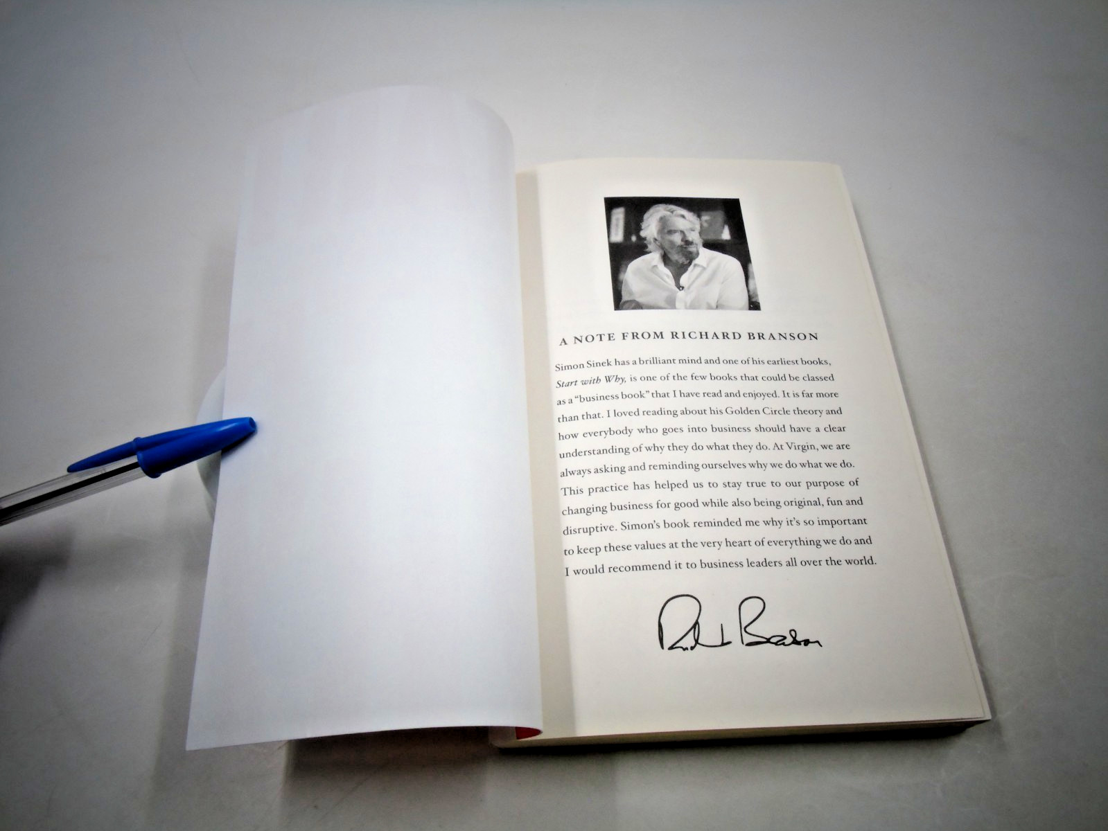 Start With Why By Simon Sinek Note and SIGNED By Richard Branson Book Club Edit