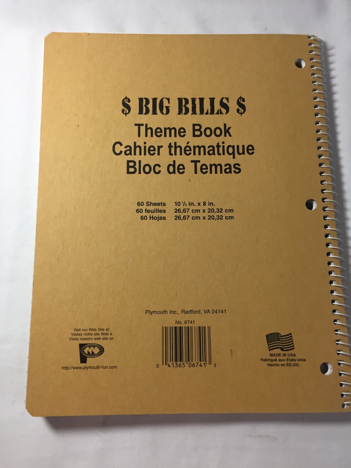 US Dollars Spiral Note Book ~ 60 Pages ~Big Bills Theme Book