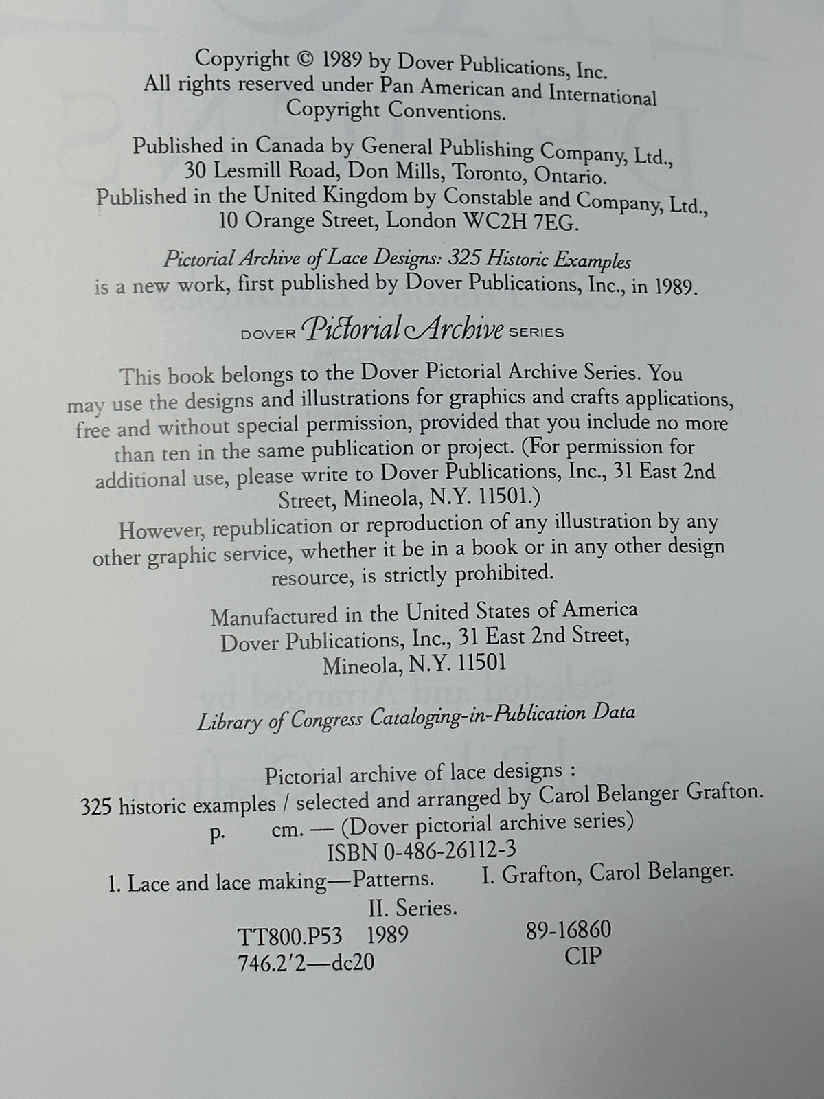 Pictorial Archive of Lace Designs: 325 Historic Examples (Carol Belanger Grafton
