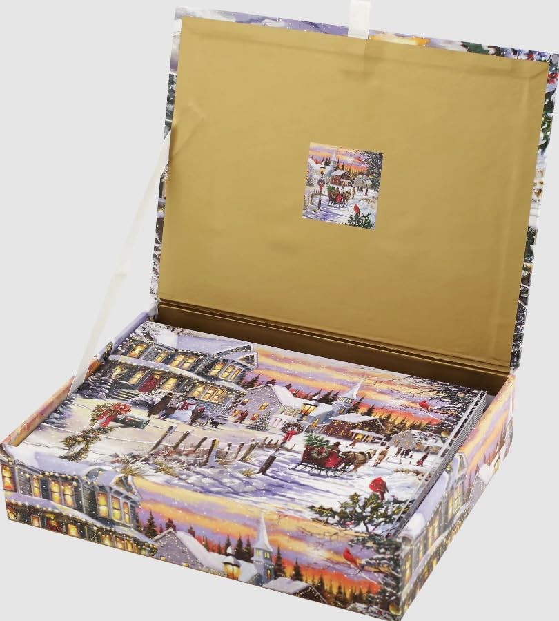 PETER PAUPER PRESS Village Sleigh Ride 17.78 cm x 12.7 cm, Gold and White