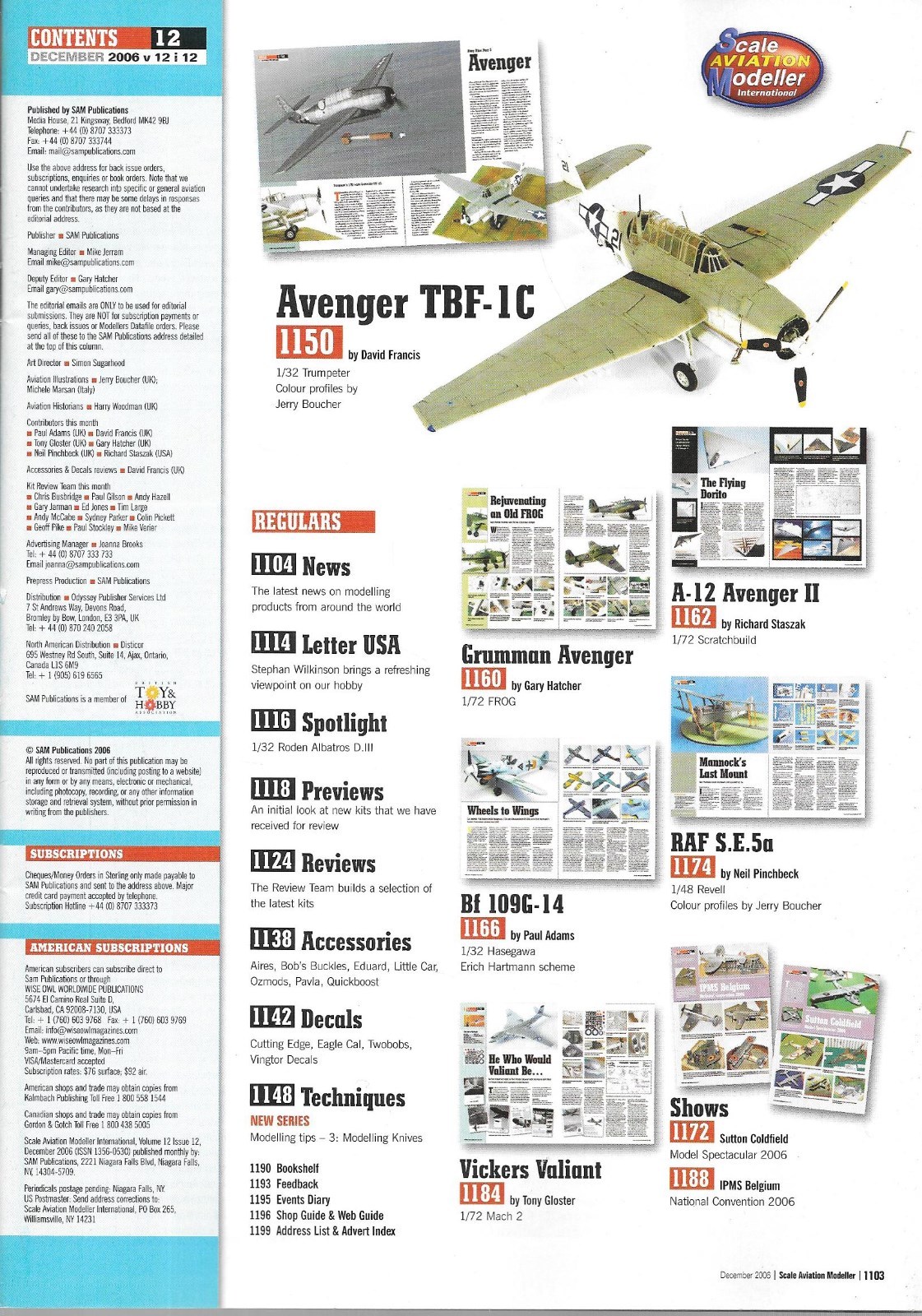 Scale Aviation Modeller V12 N12 TBF-1C Avenger RAF S.E.5a Biplane Bf 109G-14