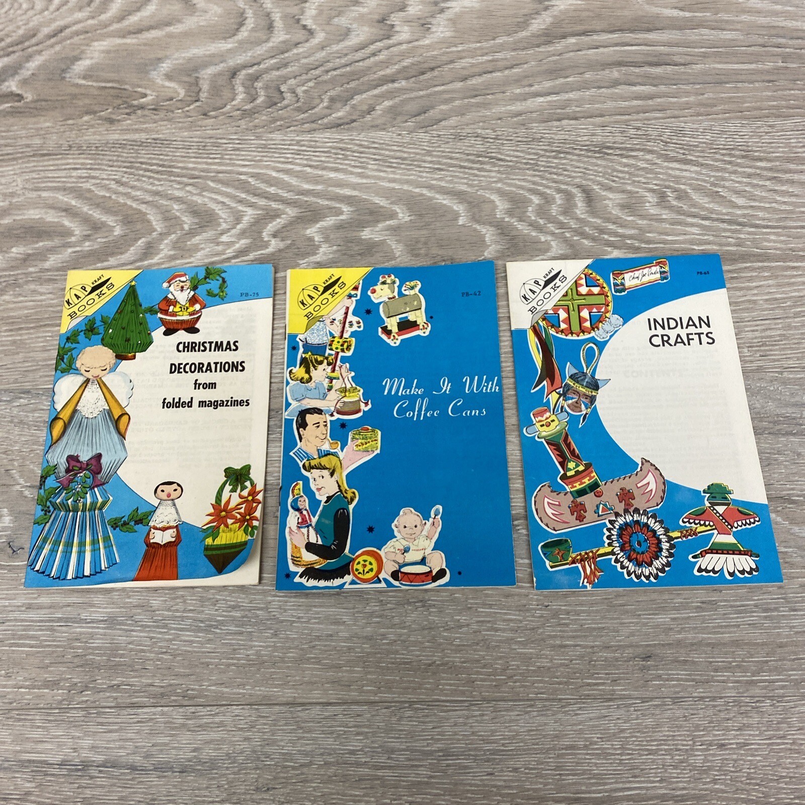 Vintage Kap Kraft Books Christmas Decorations Indian Crafts Coffee Can Lot of 3