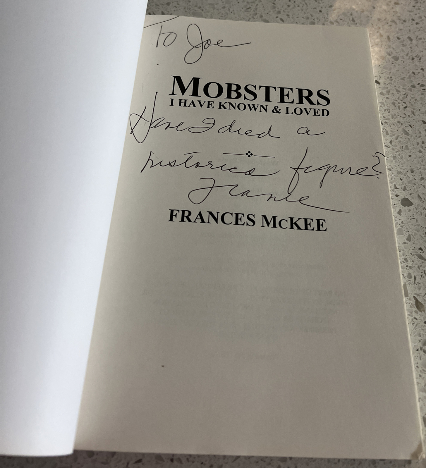 MOBSTERS I HAVE KNOWN AND LOVED By Frances Mckee Signed! Appear Unread 246 Pages