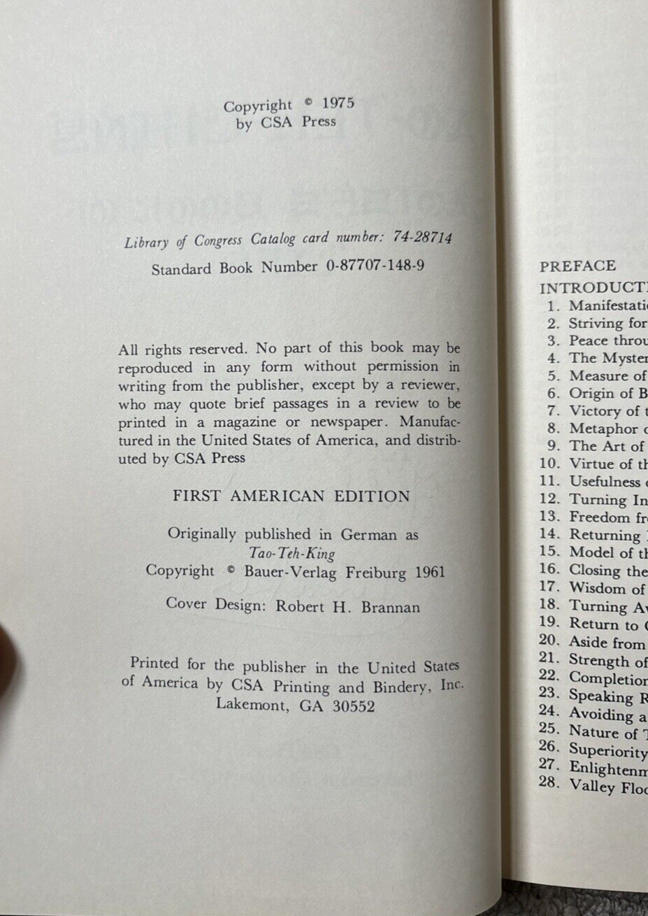 Lao-Tse’s Book Of Life Signed Copy K. O Schmidt 1975 First American Edition