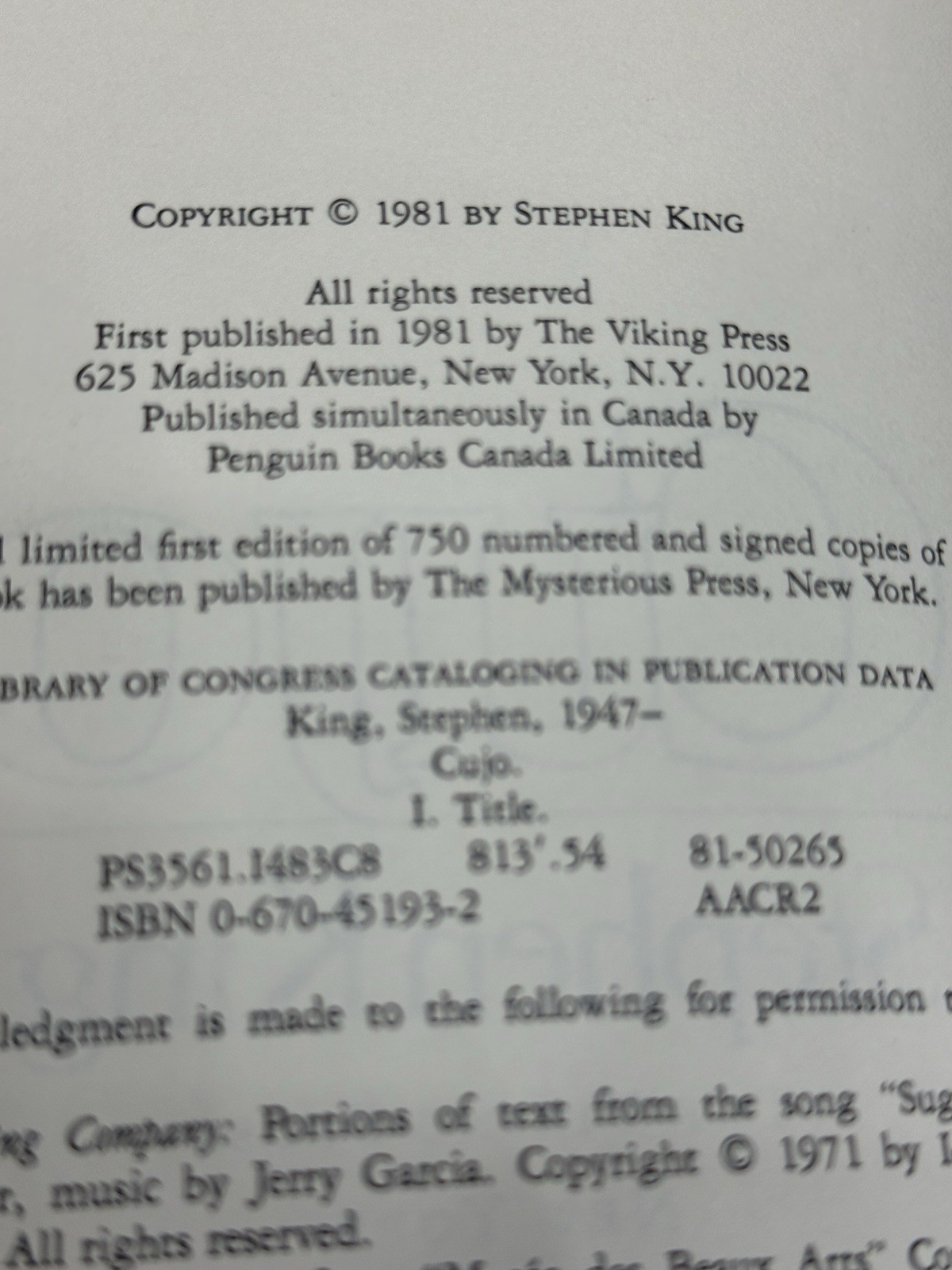 Stephen King CUJO 1981 Viking Press 1st Edition Hardcover Dust Jacket RARE