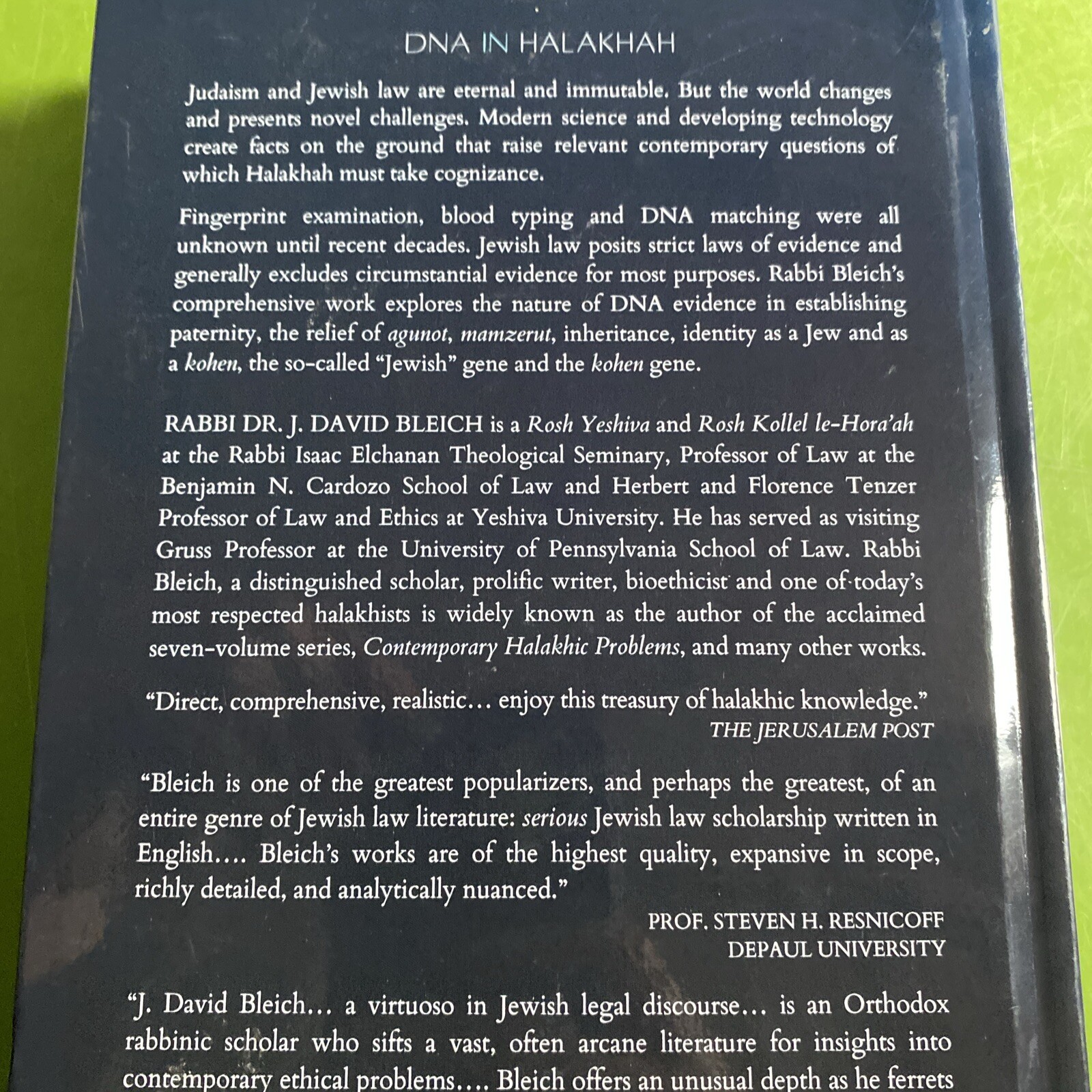 DNA in Halakhah, J. David Bleich Judaism and Jewish law, modern science technolo