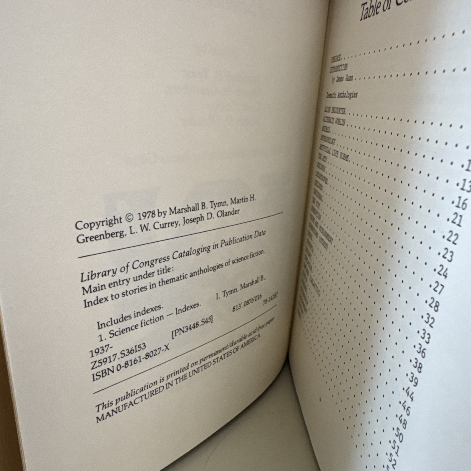 Index To Stories In Thematic Anthologies Of Science Fiction By Tymn, Marshall B.