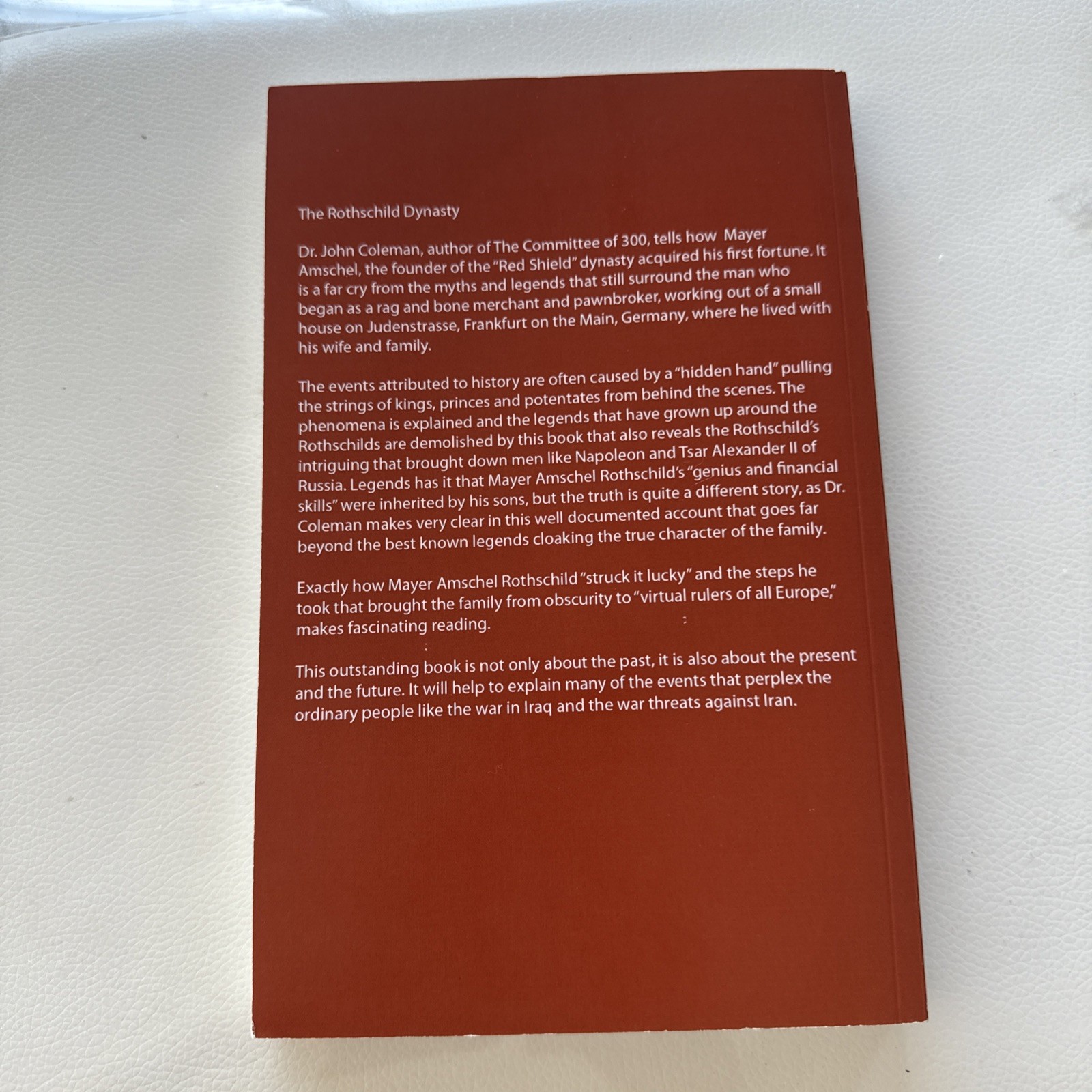 Like New !The Rothschild Dynasty By Dr. John Coleman (2006) Paper Back