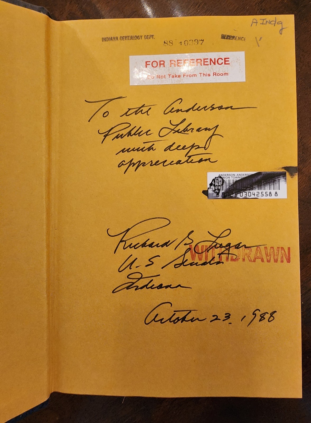Richard G. Lugar Letters to the Next President Signed Inscribed HC DJ 1988