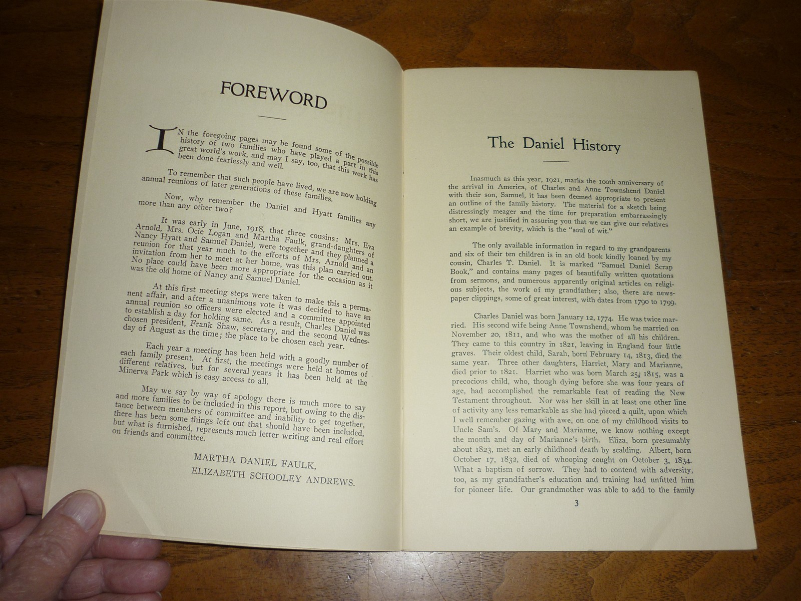 History of Daniel-Hyatt Families. Genealogy. 1927. No publisher. 18 pages. VG.
