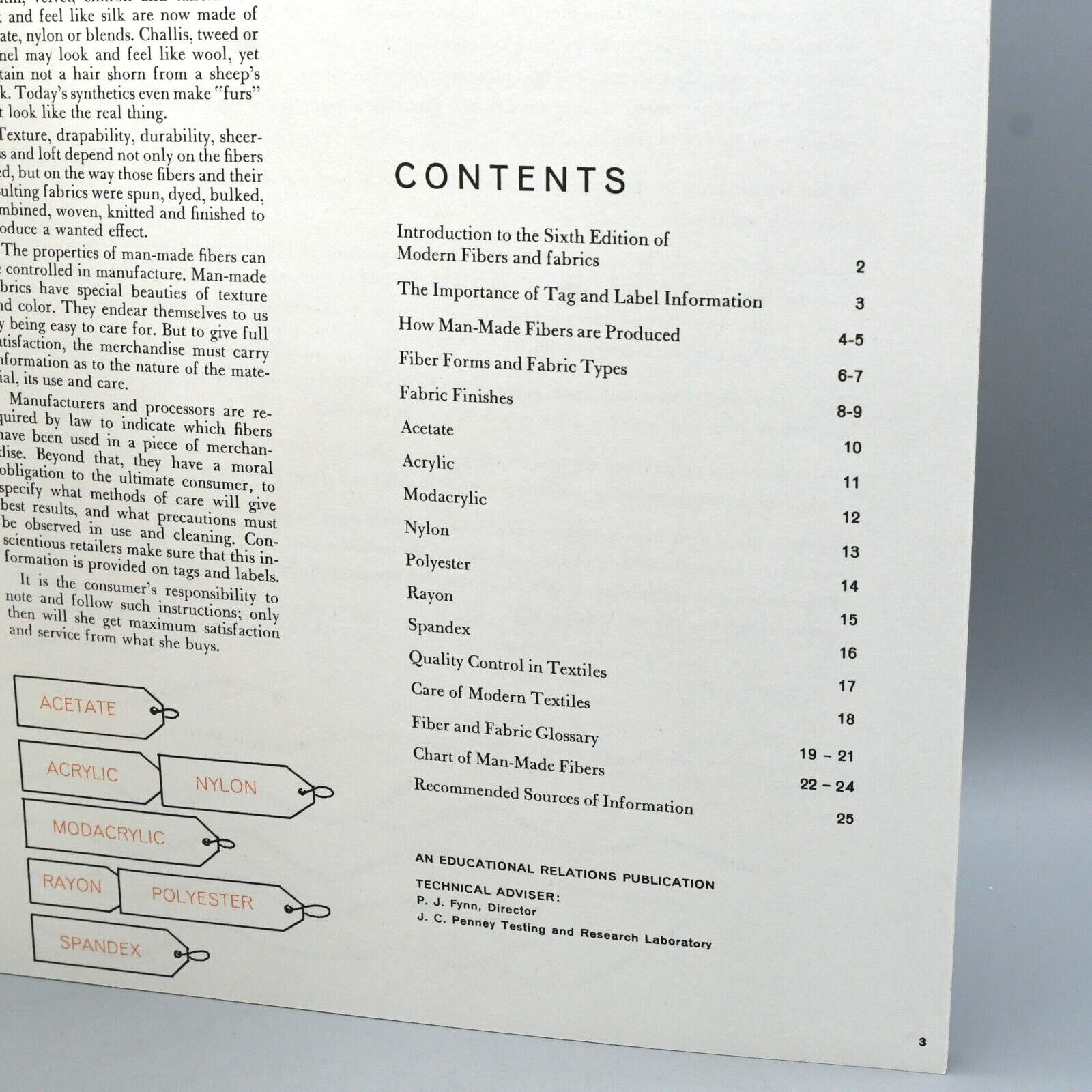 Modern Fibers and Fabrics Booklet 6th Edition 1962 JC Penney Teaching Material