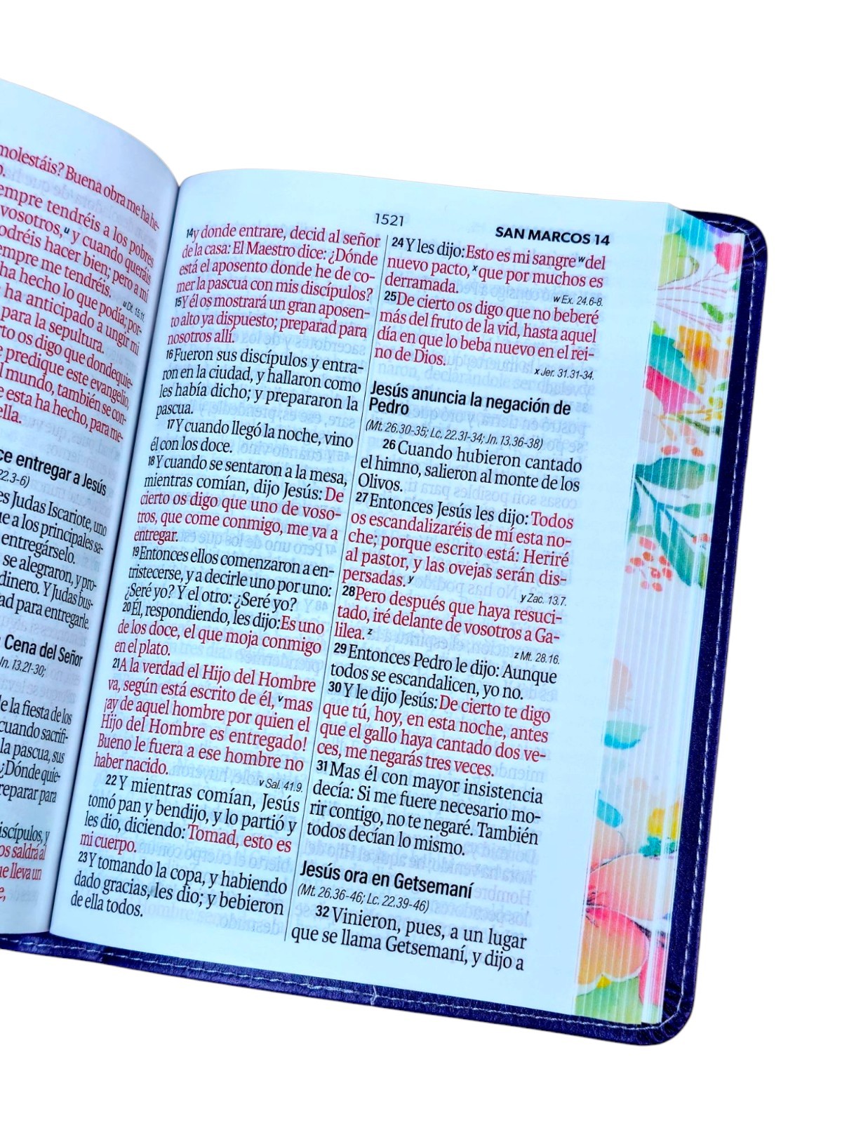 Biblia Portátil Letra Grande 12 puntos RV1960, imit piel Lila Canto flores