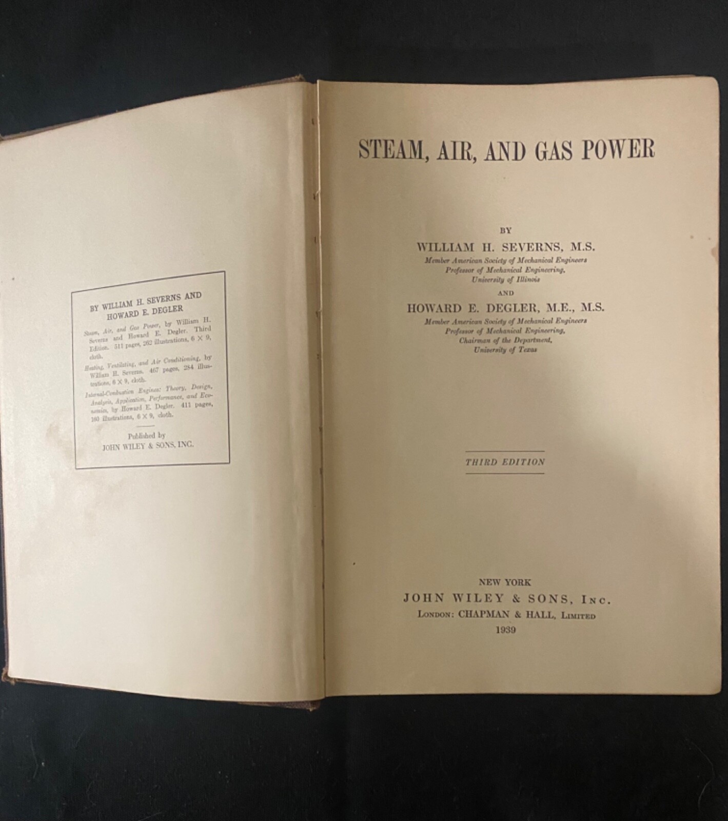 Steam, Air and Gas Power. 1939 511 pages. Good condition