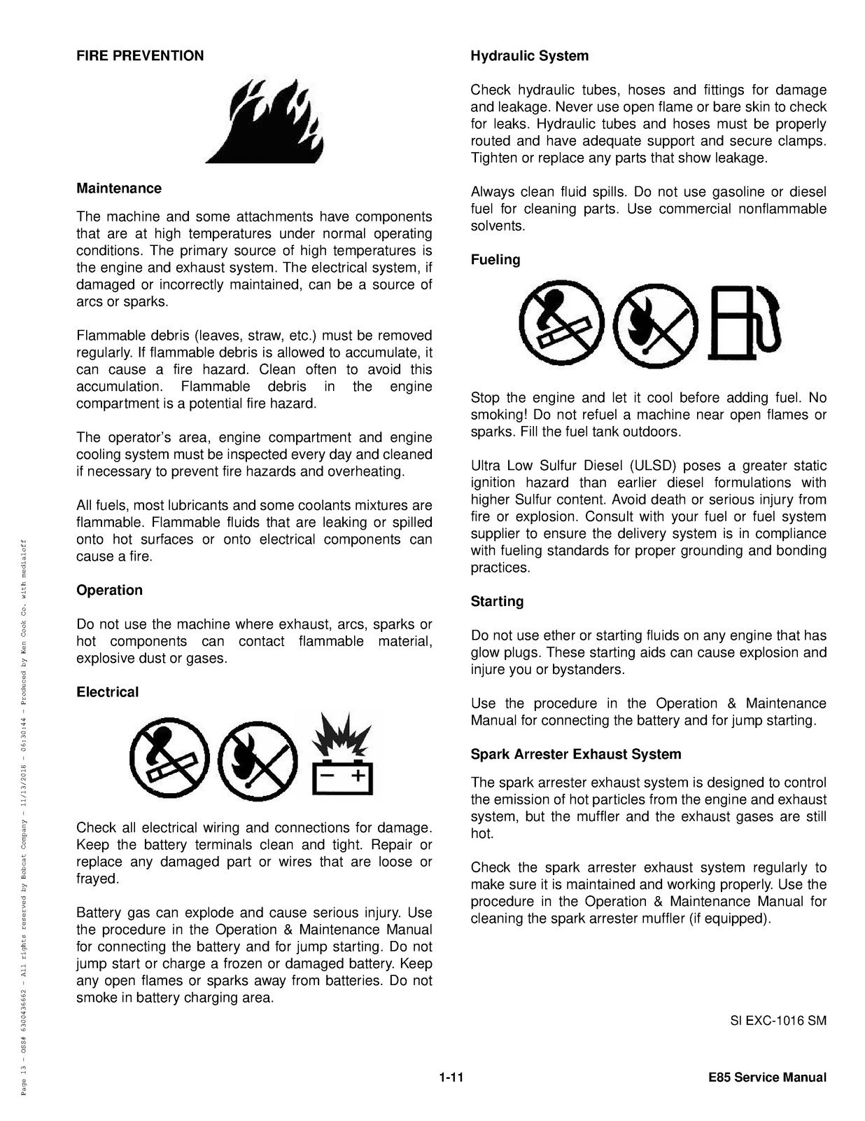 BOBCAT E85 Excavator Service Manual SN B48411001 Up, BIND, FRONT & BACK, FOLDOUT