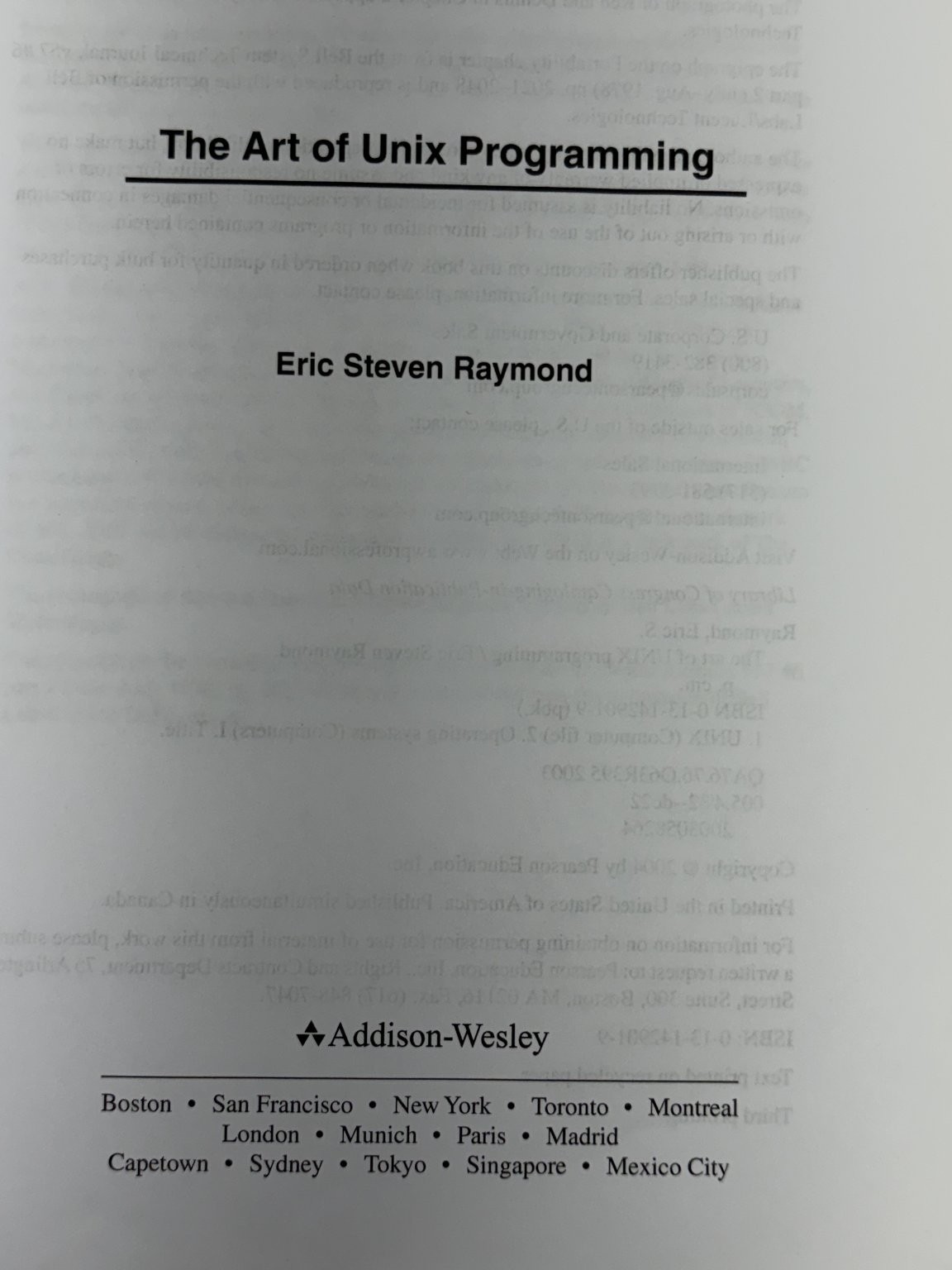 The Art of UNIX Programming Eric S. Raymond 2004 3rd Printing Addison-Wesley