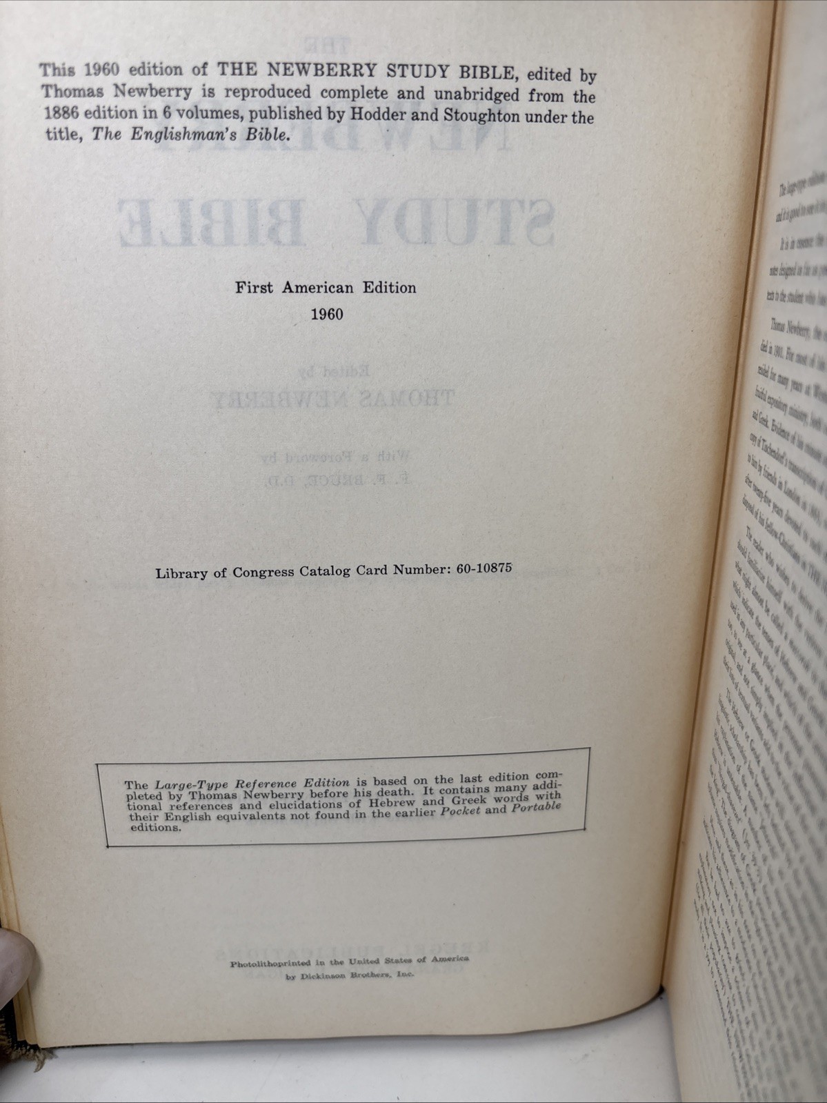 THE NEWBERRY STUDY BIBLE by THOMAS NEWBERRY LARGE-TYPE REFERENCE EDITION 1960