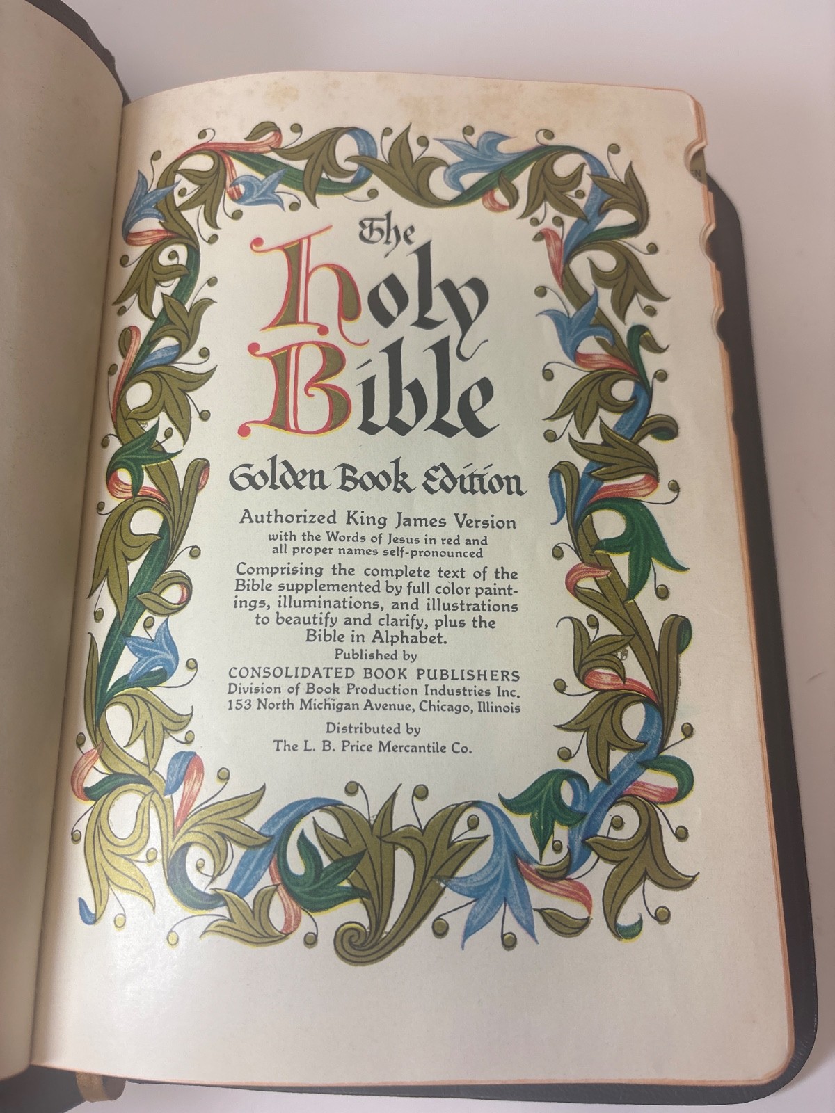 The Holy Bible 1950 Golden Book Thumb Leather Binding Leonard Mounteney KJV VTG