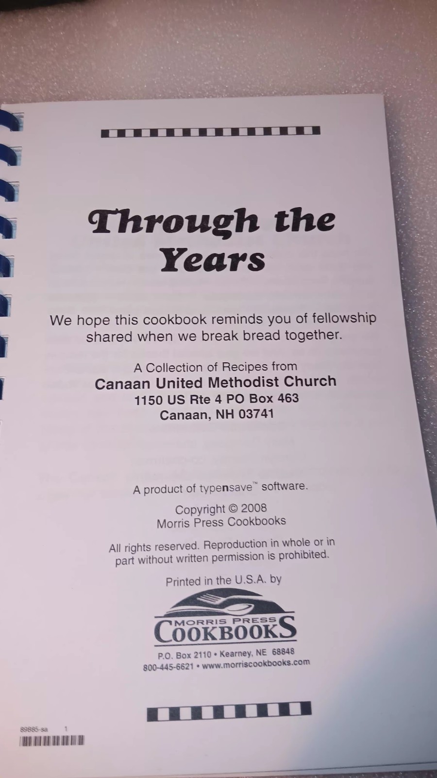 Spiral Cookbook 2008 Canaan NH United Methodist Church, Morris Press. Family Fr